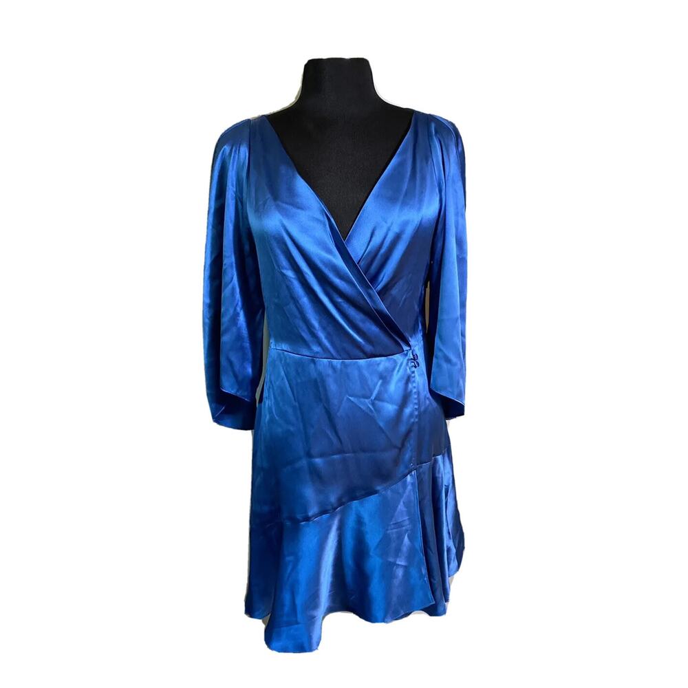 NWT Free People Silk Blue Lapis Strike A Pose Mini Dress Size 4 Sleeves